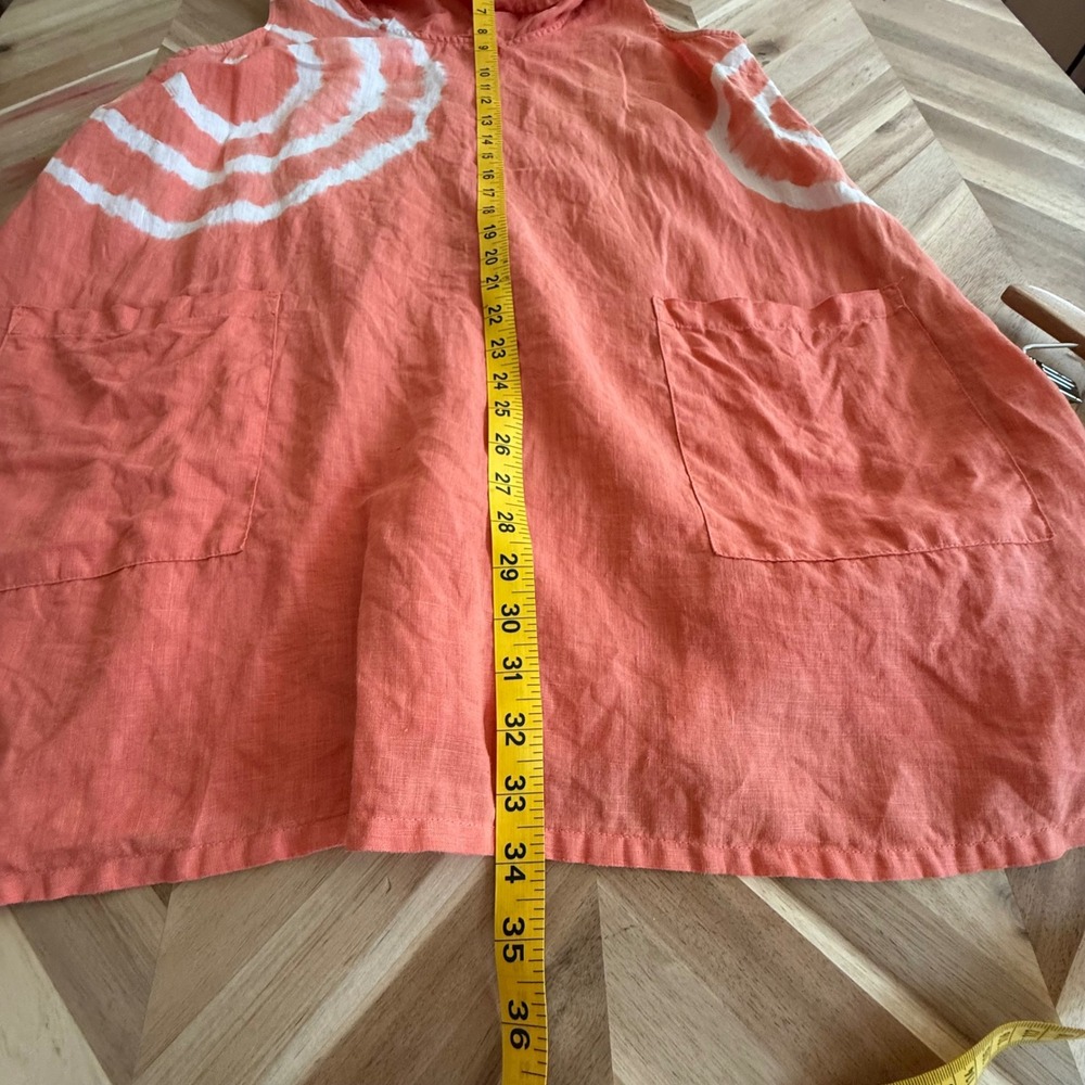 Camille & Co Artsy Lagenlook Coral Linen Tie Dye Cowl Neck Tunic Dress Pockets - Picture 5 of 5